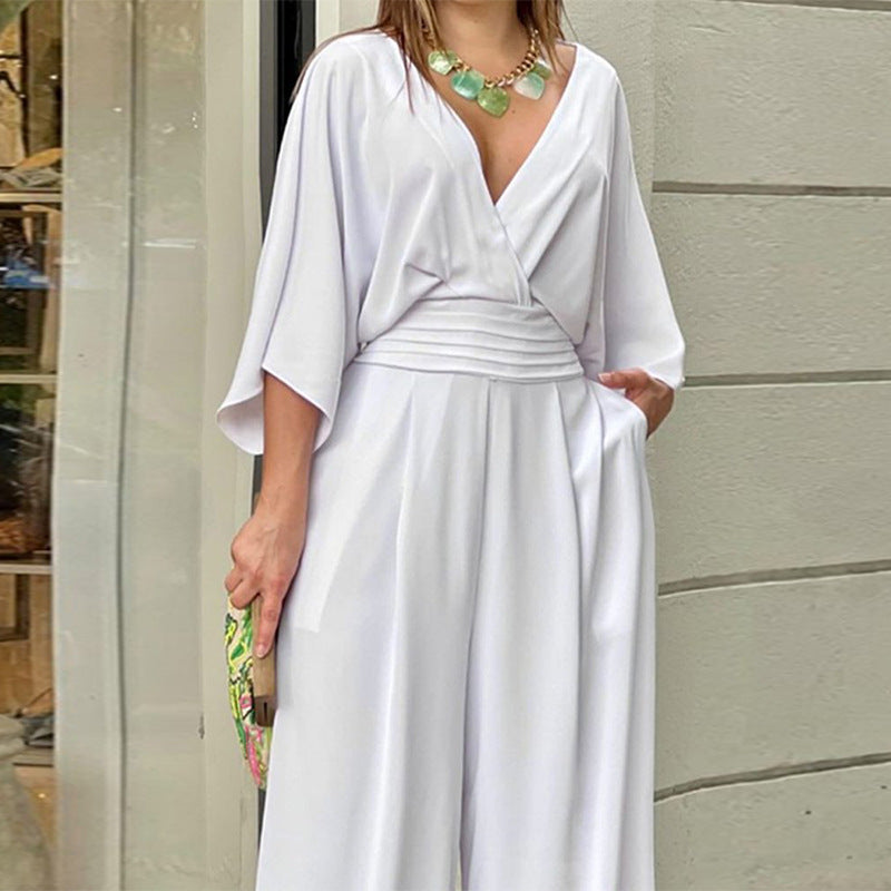 Luna Grace Jumpsuit – Elegant Wide-Leg V-Neck Outfit