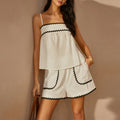 Wave-patterned Lace Patchwork Set Camisole And Shorts Two-piece Set