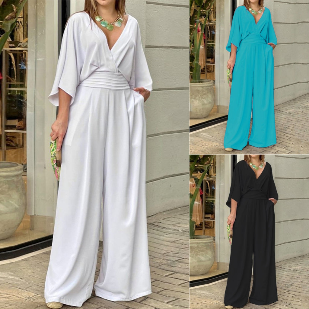 Luna Grace Jumpsuit – Elegant Wide-Leg V-Neck Outfit