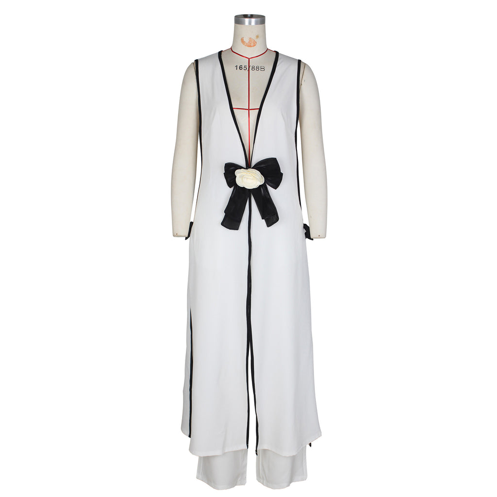 Camellia Bowknot Sleeveless Long Tank Dress And Wide Leg Pants Set