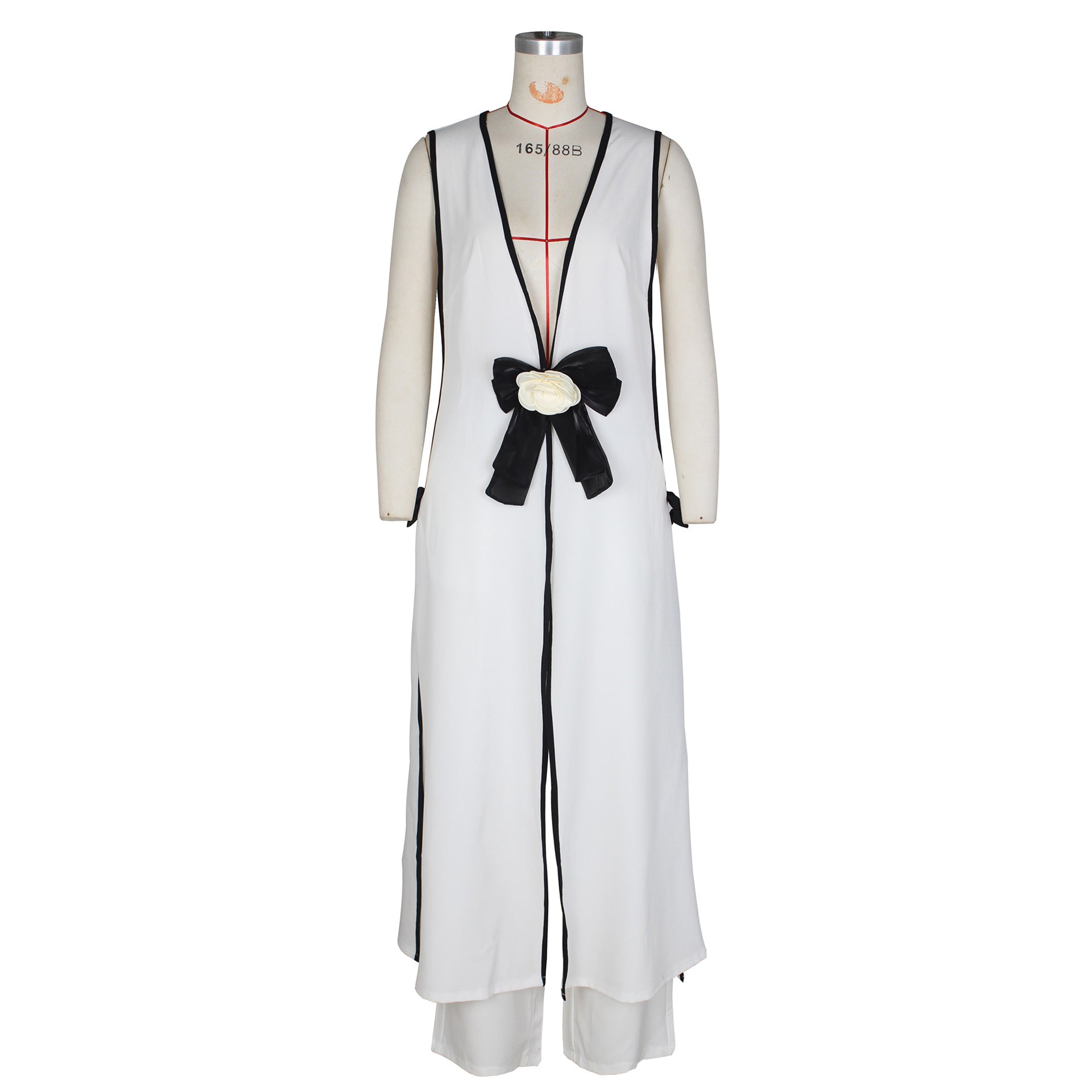 Camellia Bowknot Sleeveless Long Tank Dress And Wide Leg Pants Set