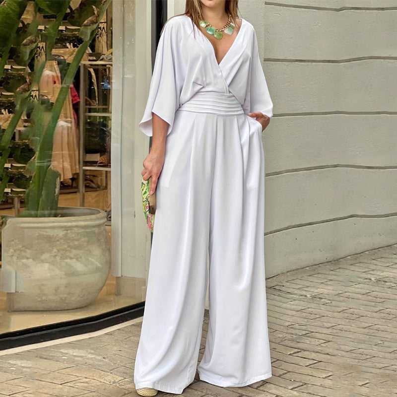 Luna Grace Jumpsuit – Elegant Wide-Leg V-Neck Outfit