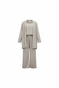 Womens 3-Piece Solid-Color Crew-Neck Long-Sleeve Top Set
