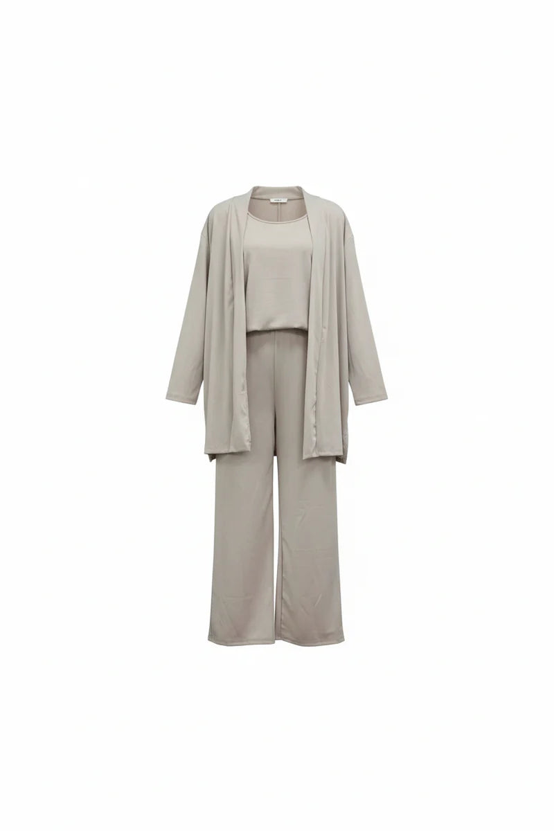 Womens 3-Piece Solid-Color Crew-Neck Long-Sleeve Top Set